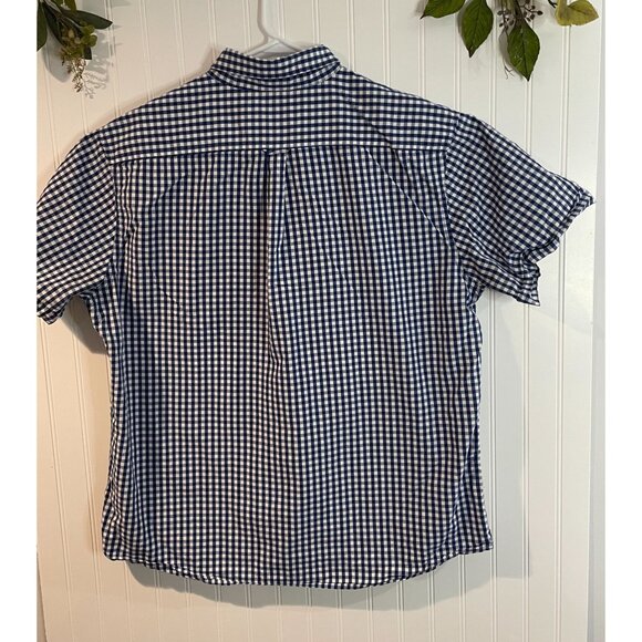 Izod Mens Blue & White Gingham Short Sleeve Button-Down Shirt 2XL 100% Cotton - Picture 2 of 11